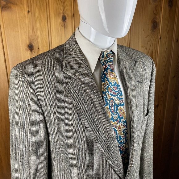 VTG Brooks Brothers Brooksgate Blazer Jacket Suit Coat Gray Herringbone USA 44R - Picture 7 of 12